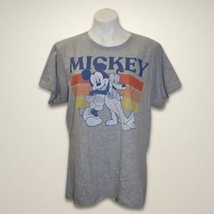 Disney Graphic Tee Mickey & Pluto Design Breathable Fabric Relaxed Fit Gray XL
